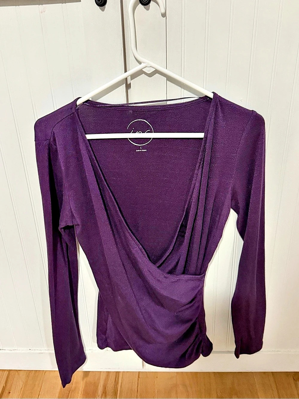 INC International Concepts Purple Long Sleeve Draped Top